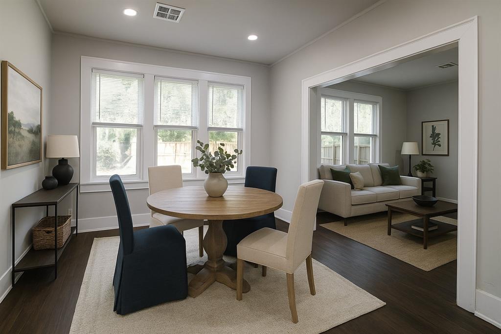 929 Vitalious Street Ranger, TX 76470 - Photo 6 of 22 Dining space with crown molding, dark wood-style floors, and recessed lighting