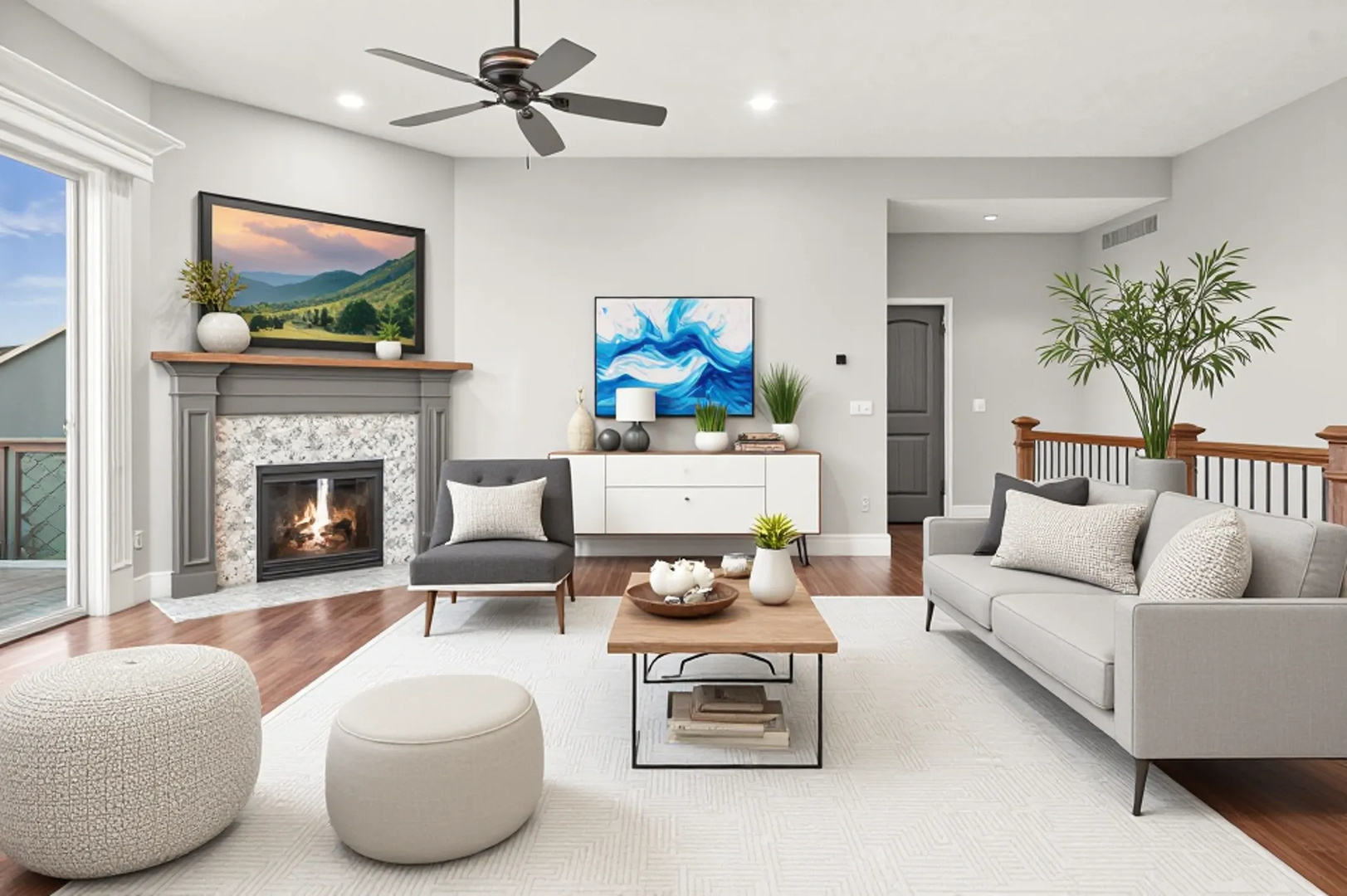 2526 Red Rock Road Normal, IL 61761 - Photo 17 of 38 a living room with furniture a flat screen tv and a fireplace
