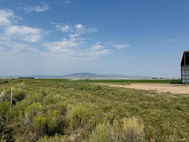a view of a field of grass and trees