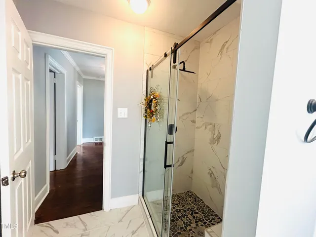 a bathroom with a shower