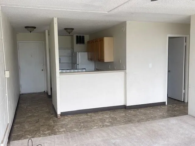 a view of a kitchen cabinets and a room