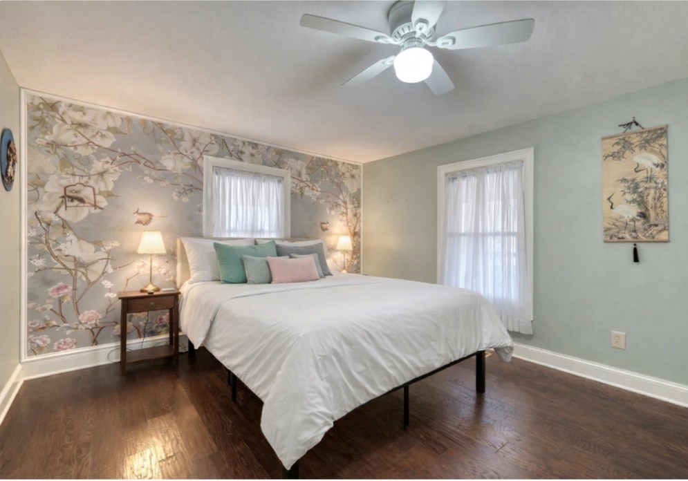 3035 Skeenah Gap Road Suches, GA 30572 - Photo 16 of 33 a bedroom with a bed and a chandelier