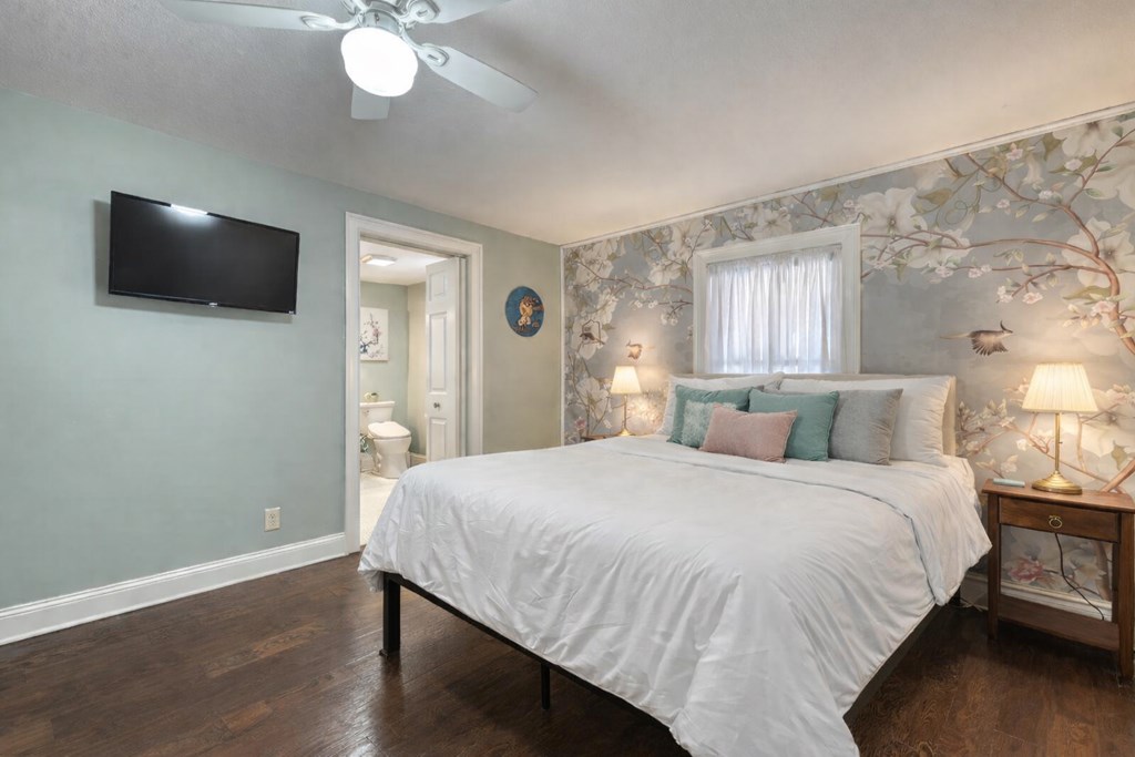 3035 Skeenah Gap Road Suches, GA 30572 - Photo 17 of 33 a bedroom with a bed and a flat screen tv