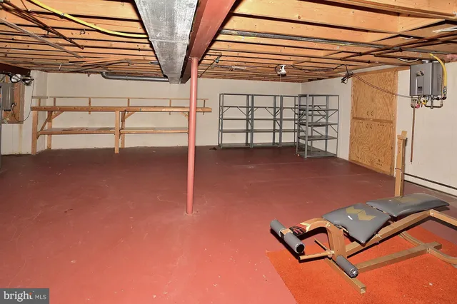 a view of a room with racks on the wall