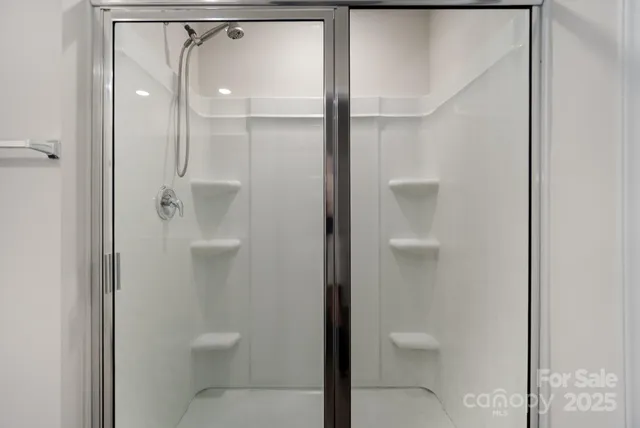 a view of a room with racks on the wall