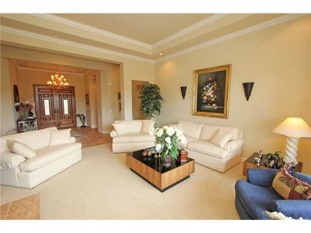 Spacious living room with fireplace and large picture window capturing the stunning backyard.