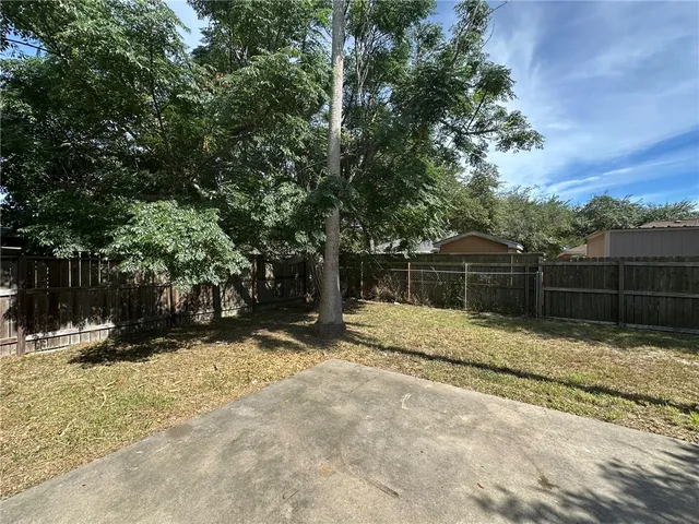 a view of a house with a yard and large tree