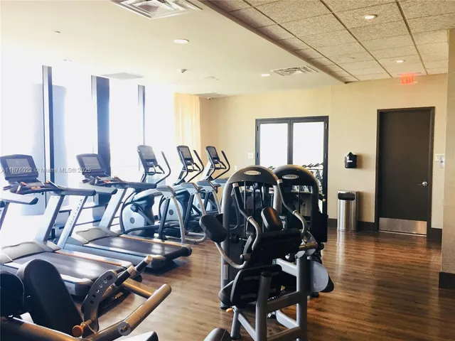 a view of a room with gym equipment