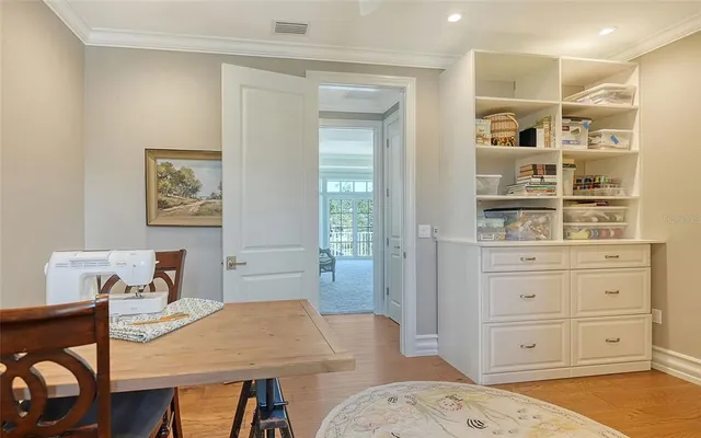 an aerial view of a house with a garden