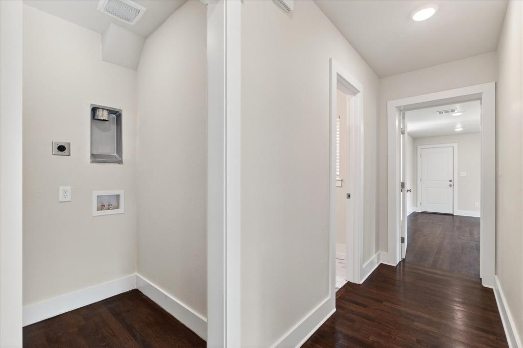 806 Denton Street Denton, TX 76201 - Photo 10 of 19 Hallway featuring dark wood finished floors and recessed lighting
