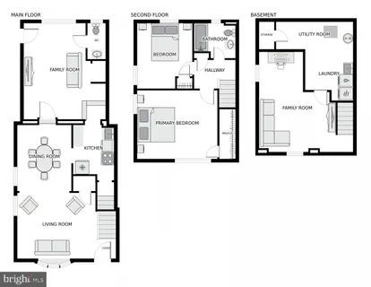 view of living room with furniture and refrigerator