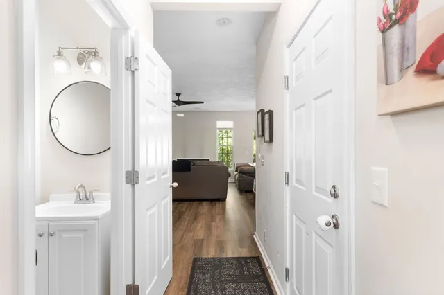 a view of a bedroom from a hallway