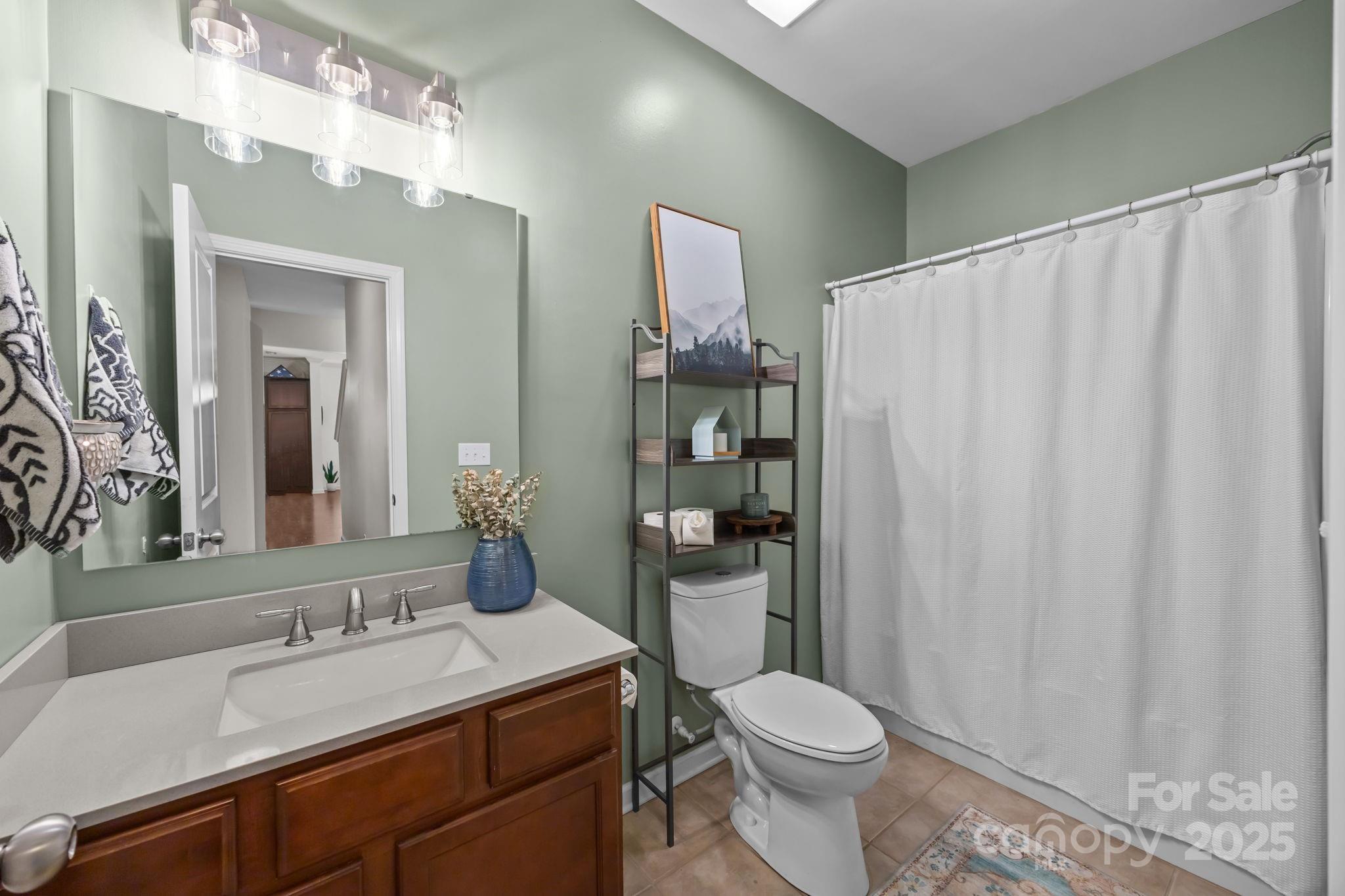 125 Devynn Ridge Court Mount Holly, NC 28120 - Photo 41 of 47 a bathroom with a sink a toilet a mirror and shower curtain