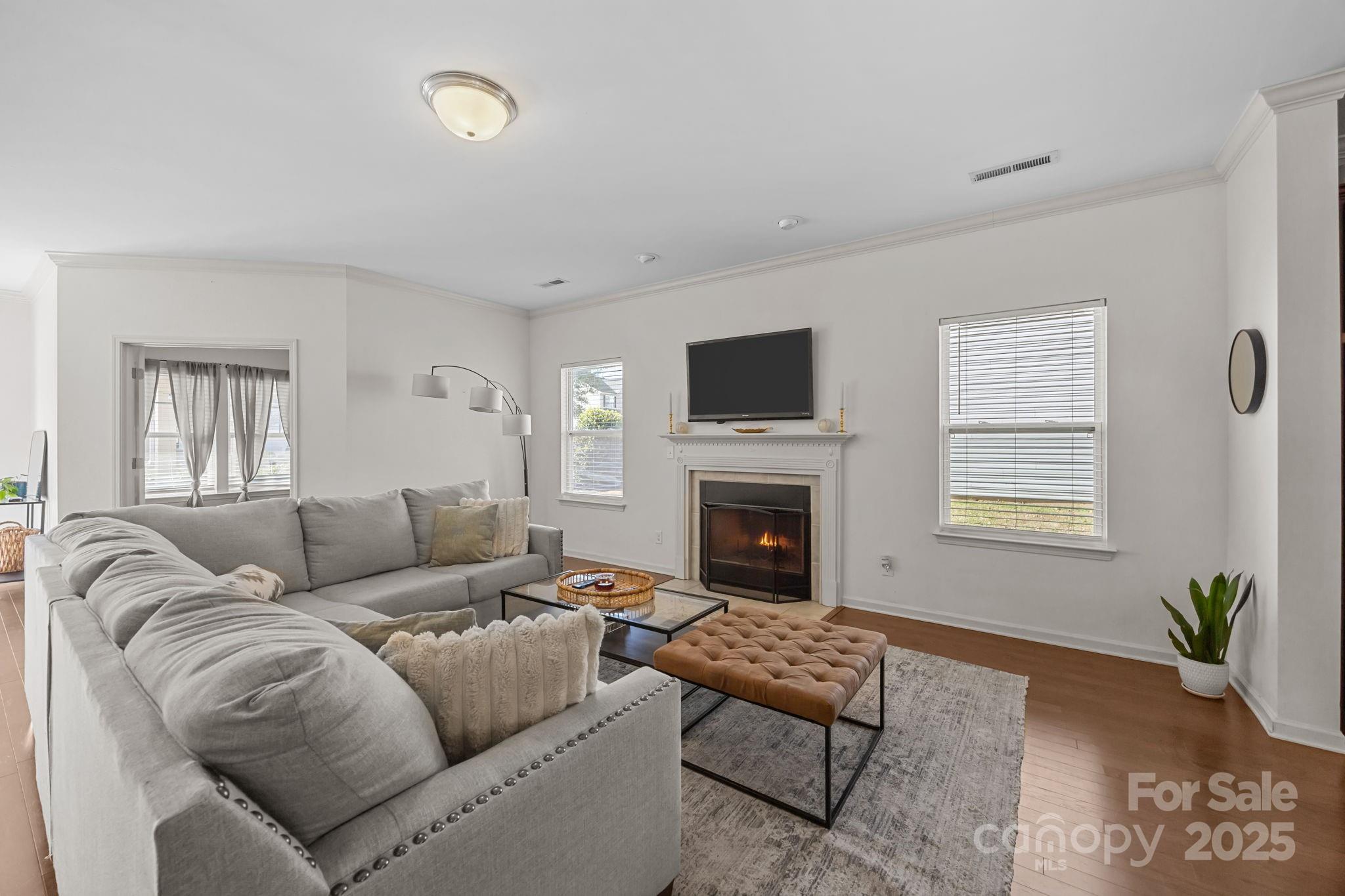 125 Devynn Ridge Court Mount Holly, NC 28120 - Photo 5 of 47 a living room with furniture a fireplace and a flat screen tv