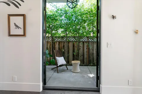 a view of a bench in a patio