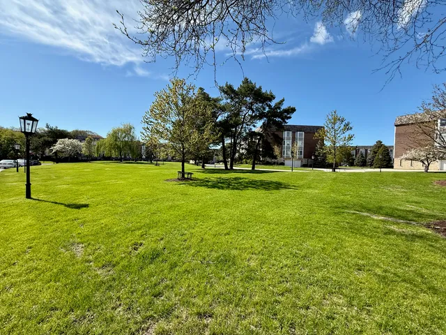 a view of a golf course with a big yard