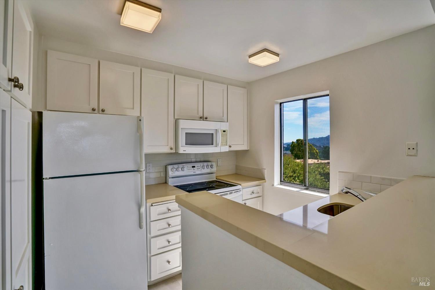 600 Seaver Drive Mill Valley, CA 94941 - Photo 5 of 30 a kitchen with a refrigerator a stove a sink and a window