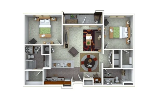 a picture of a living room with a sink and a mirror