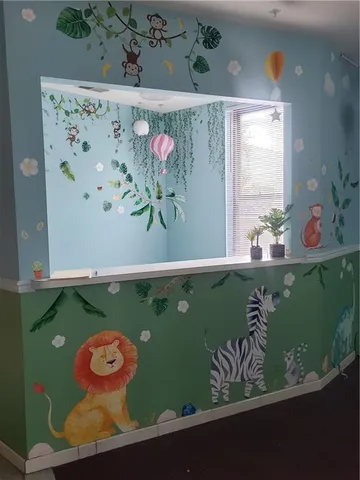 a hallway with painted walls and entryway