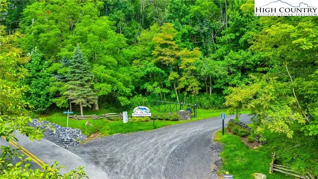 a view of a lush green outdoor space with a lake view