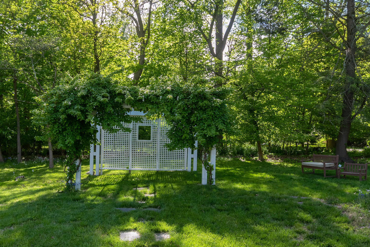 228 Ponus Ridge Road New Canaan, CT 06840 - Photo 37 of 47 a view of a backyard with a small cabin