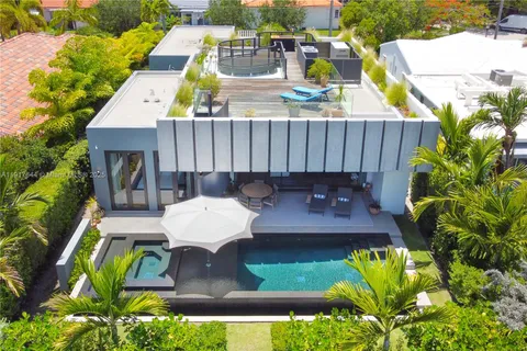 an aerial view of a city with lots of residential buildings and lake view in back