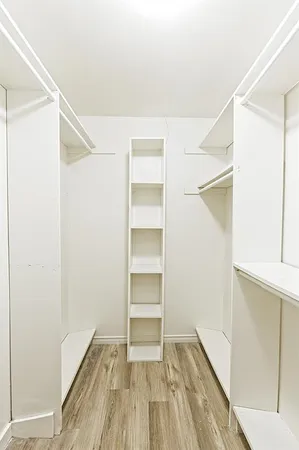 a view of an empty walk in closet