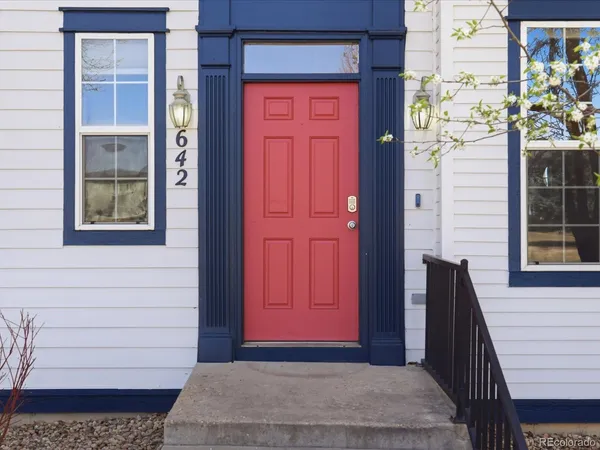 a front view of a house with a door