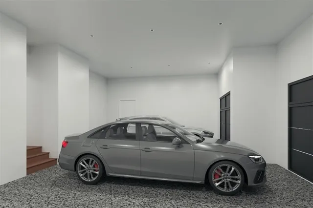 a car parked in a garage