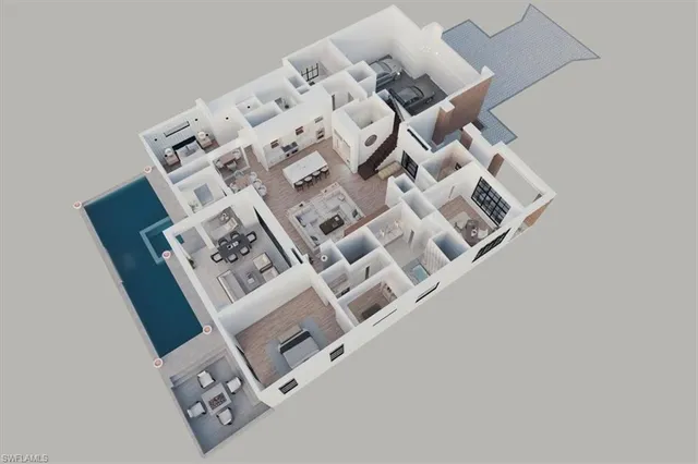 an aerial view of a fireplace