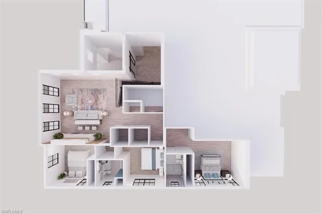 a view of a living room with furniture