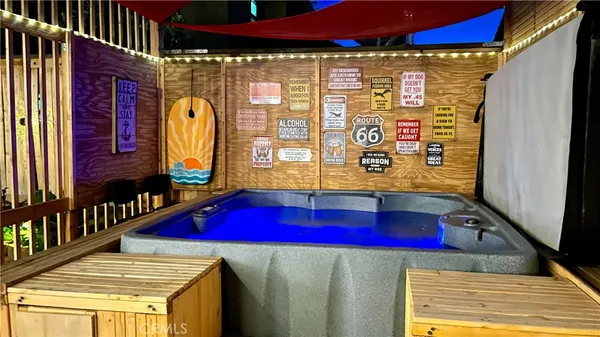 a view of a balcony with door