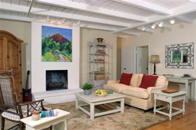 30 Millard Road Larkspur, CA 94939 - Photo 3 of 11 Spacious living room with brick fireplace and track lighting - great charm.