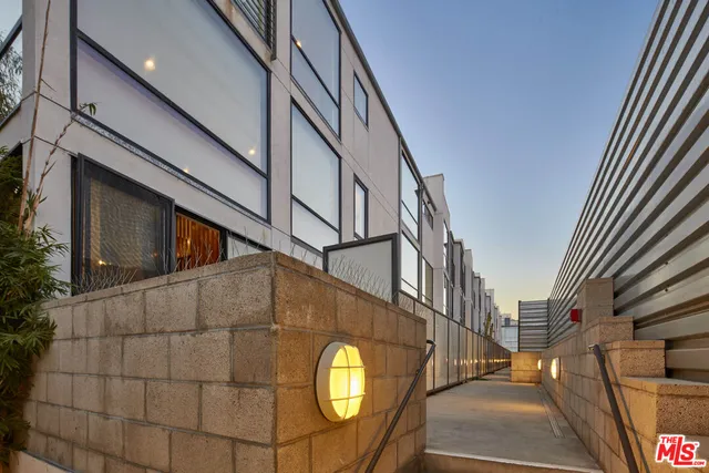 a view of a building from a stairs