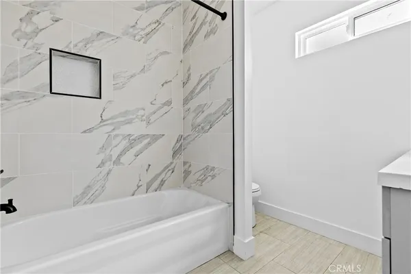 a bathroom with a bathtub