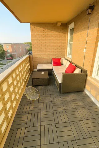 a living room with a rug