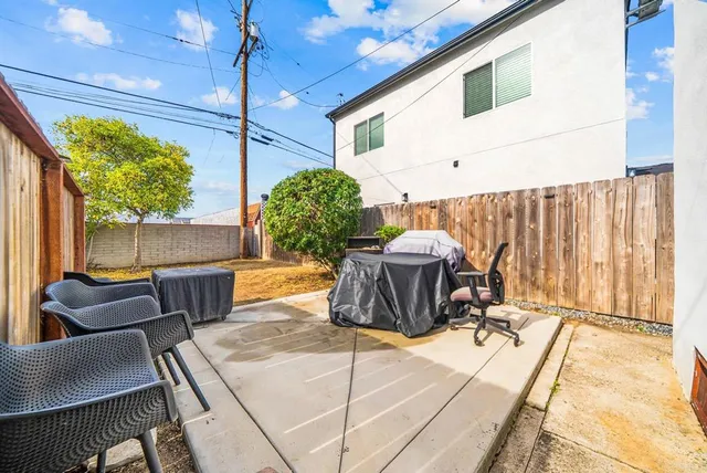 a building outdoor space with patio furniture