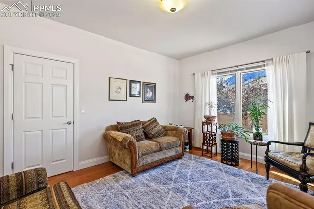 a living room with furniture rug and window