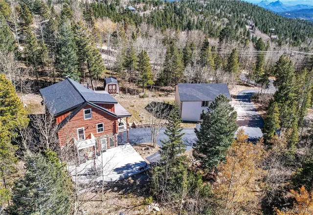 an aerial view of a house