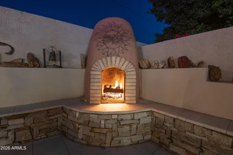 a room with a fireplace