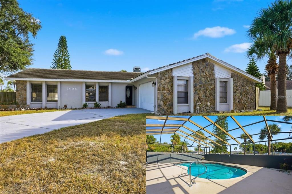 7026 Whitethorn Court Port Richey, FL 34668 - Photo 1 of 45 a view of a white house with a swimming pool and a yard