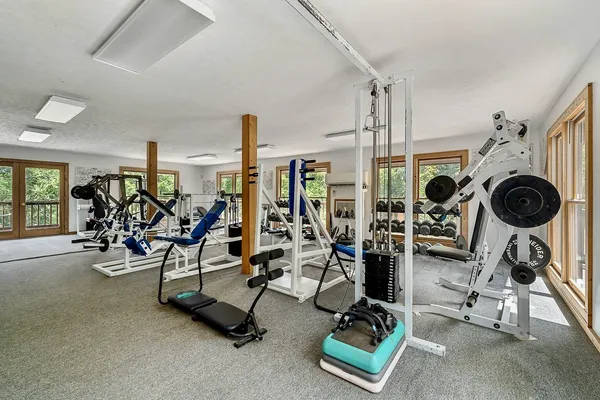 a view of a room with gym equipment