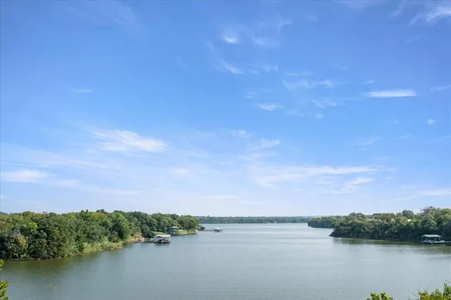 a view of a lake and mountain in the back