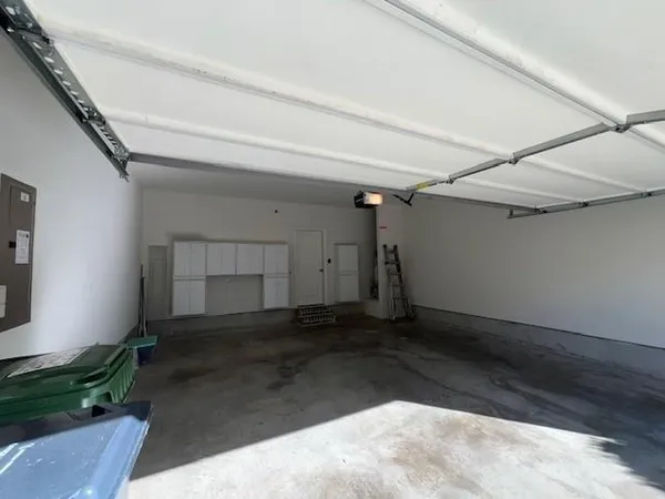 a view of a swimming pool with a bench