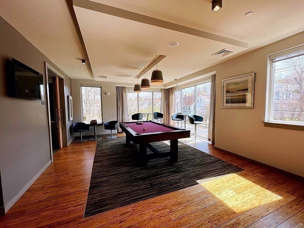 99 Tremont Street, Unit 313 Boston, MA 02135 - Photo 12 of 13 a living room with furniture a window and a flat screen tv