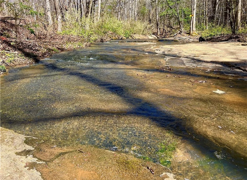 0 Smith McGee Road Iva, SC 29655 - Photo 2 of 10 A tranquil stream flows gently through a verdant, sun-dappled landscape.