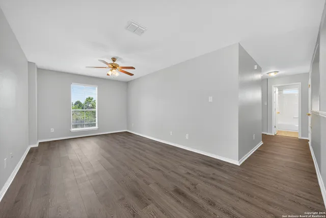 a view of a porch with a big yard