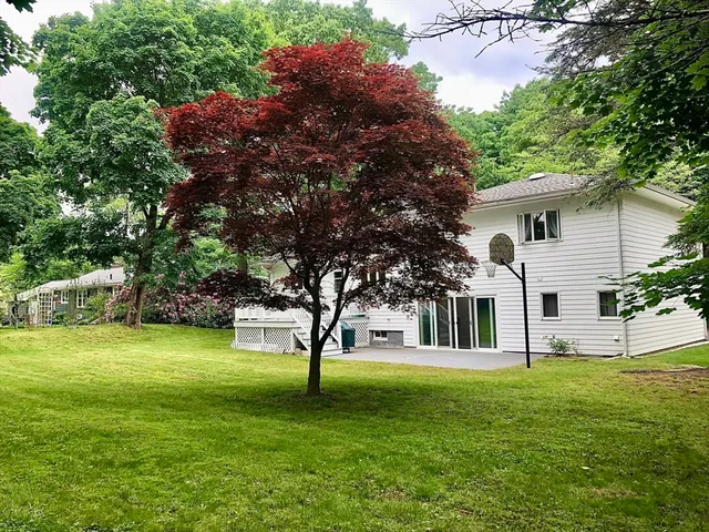 a view of a house with a backyard