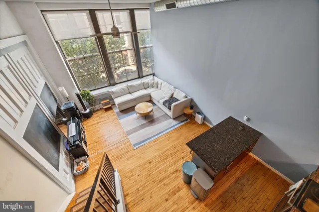 a living room with a bed furniture and a window