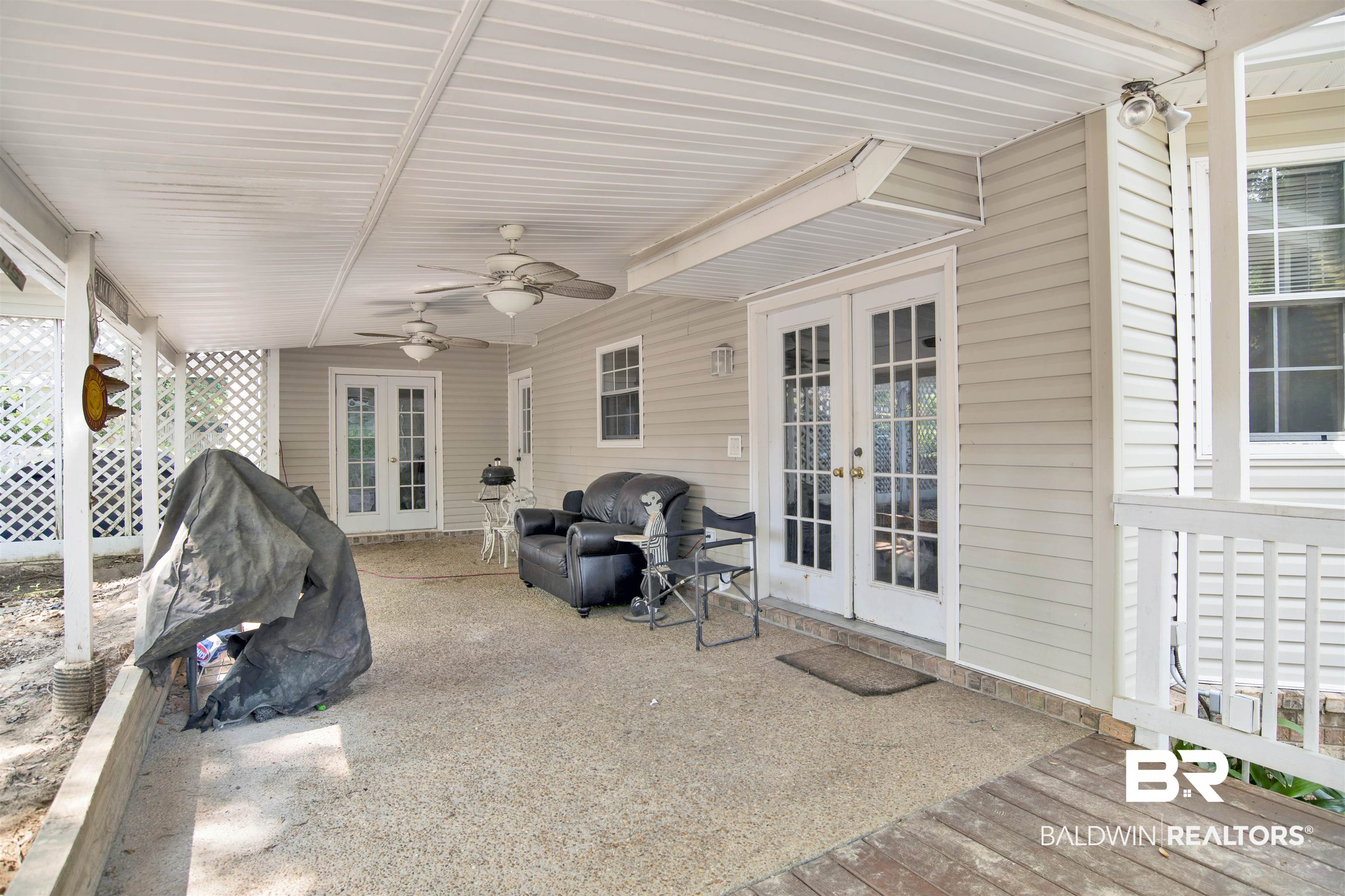 3412 Peyton Court Mobile, AL 36695 - Photo 26 of 27 View of patio / terrace with french doors, ceiling fan, and a deck